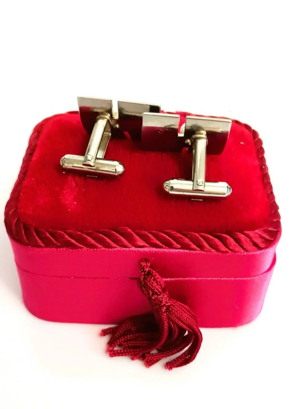 Silver Rectangle Scoop Pearl Cufflinks